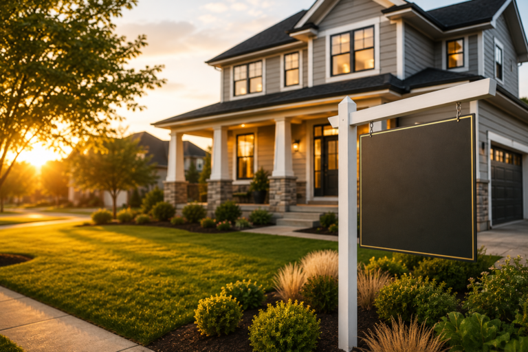 Modern real estate home with professional property sign representing trusted home buying, selling, and investment services by Kevin Green Real Estate.