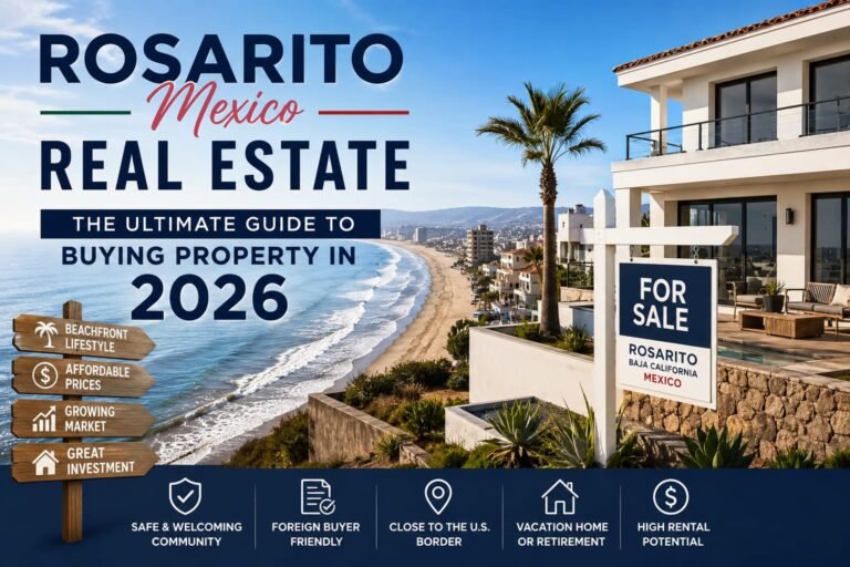 Rosarito Mexico Real Estate beachfront luxury home overlooking the Pacific Ocean with modern architecture and coastal property investment opportunities in 2026.